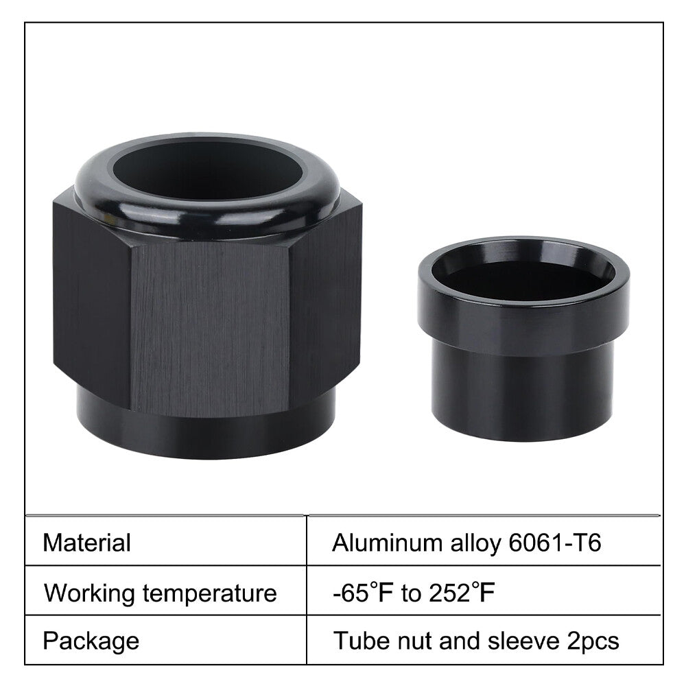 2Pcs 6AN Female To 3/8 Tube Nut Sleeve 37 Degree Aluminum Fitting Hardline