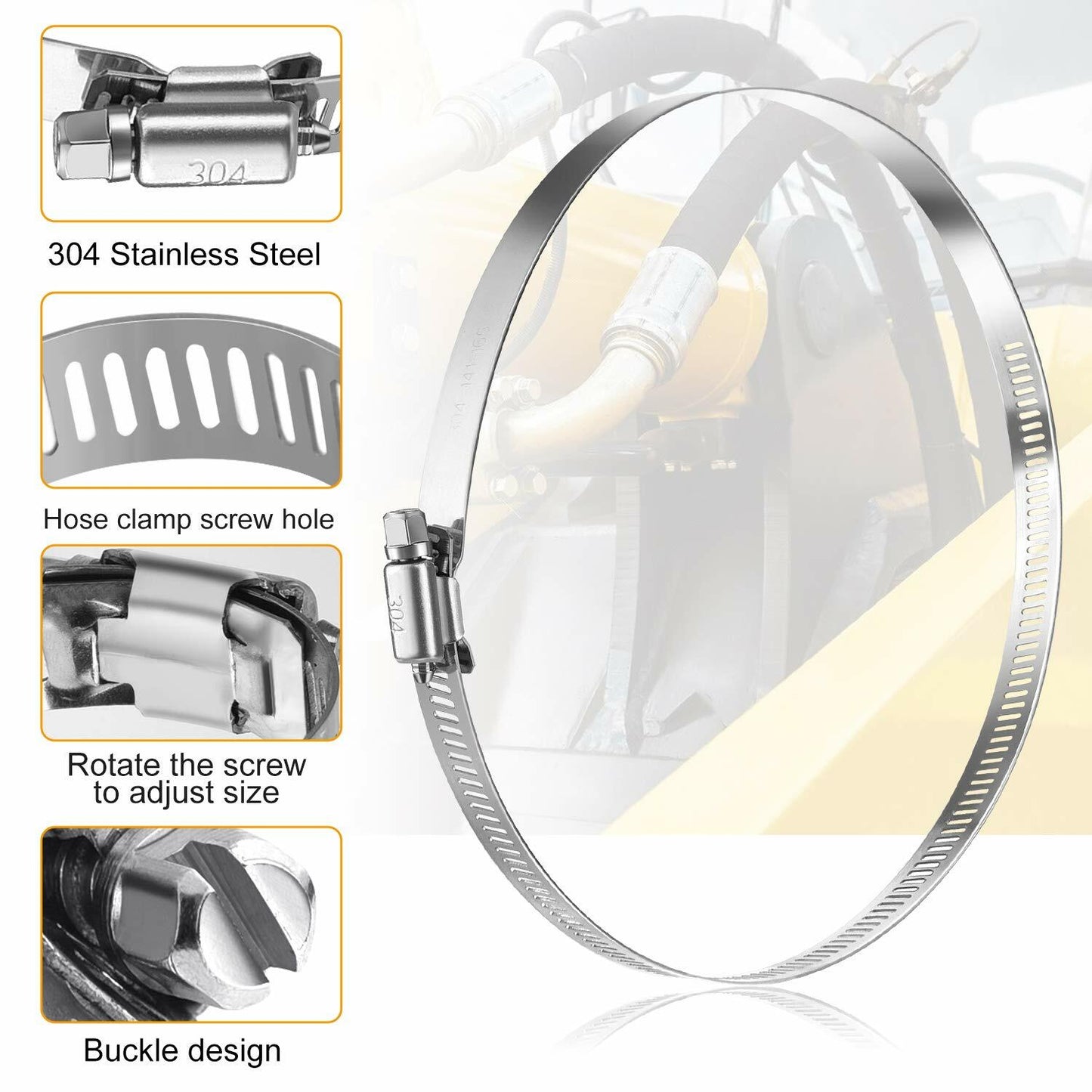 6-inch flexible hose clamp, adjustable stainless steel hose clamp, worm gear clamp, drive clamp