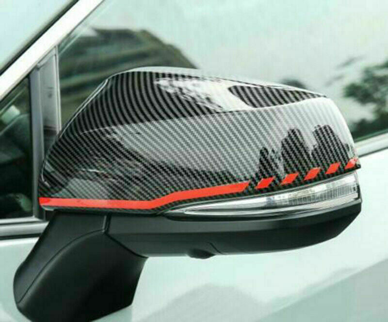 2X Carbon Fiber+RED Rearview Mirror Cover Trim for Toyota Highlander 2020-2023