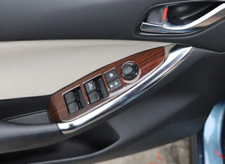 for Mazda CX-5 2013-15 ABS Red Wood Grain Window Lift Lock Switch Panel Trim 4X