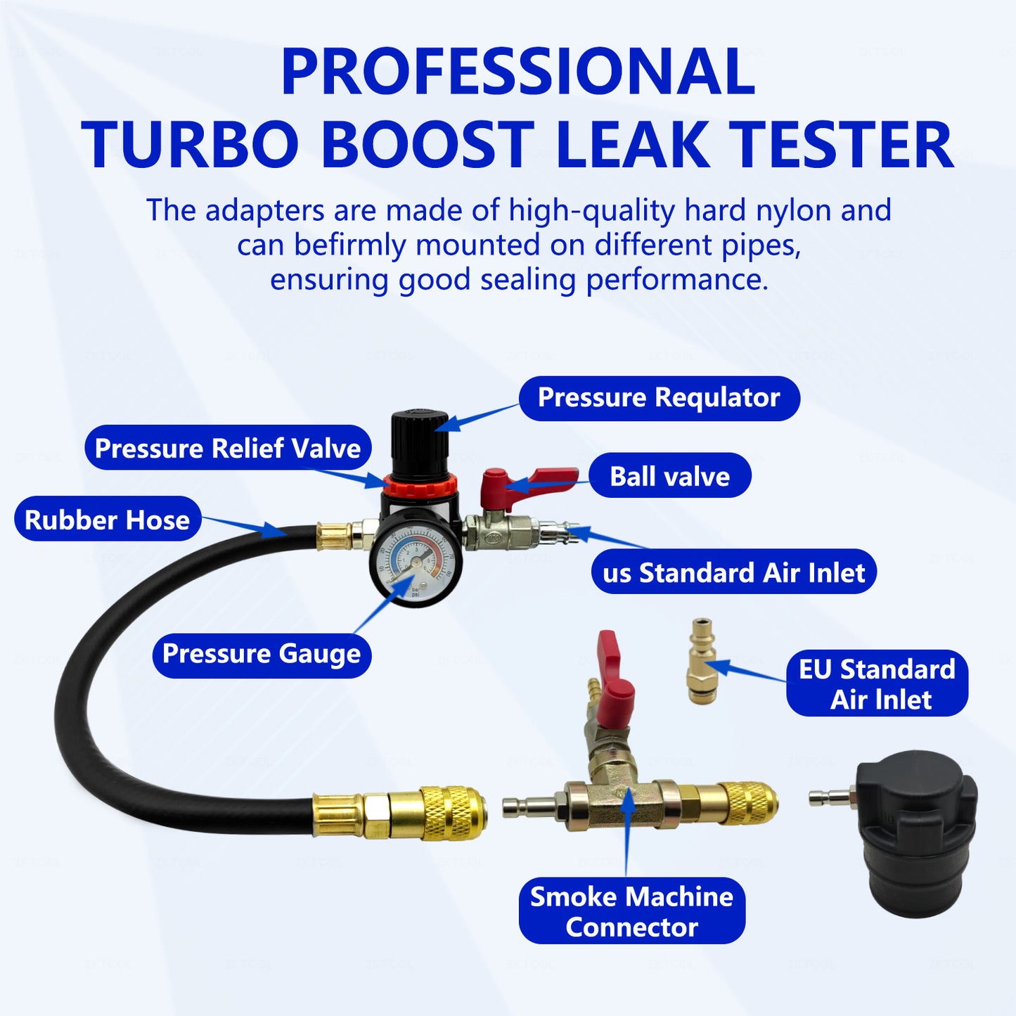19PC Turbo Boost Leak Tester Kit, Boost Leak Test Set with 8 Pairs Smoke adapter
