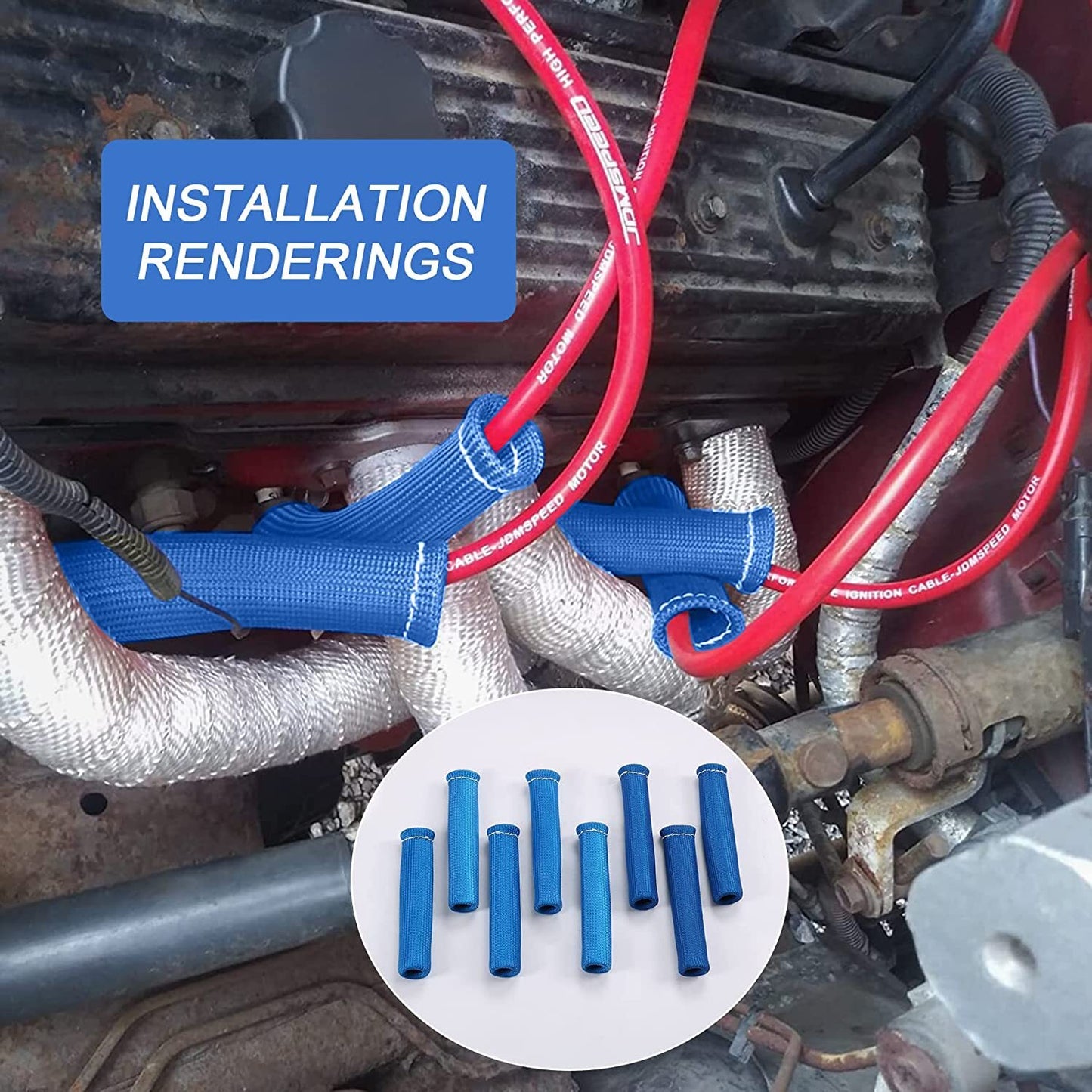 8-Pack Blue 2500¡ã Spark Plug Wire Shoe Heat Insulation Protection Cover SBC BBC