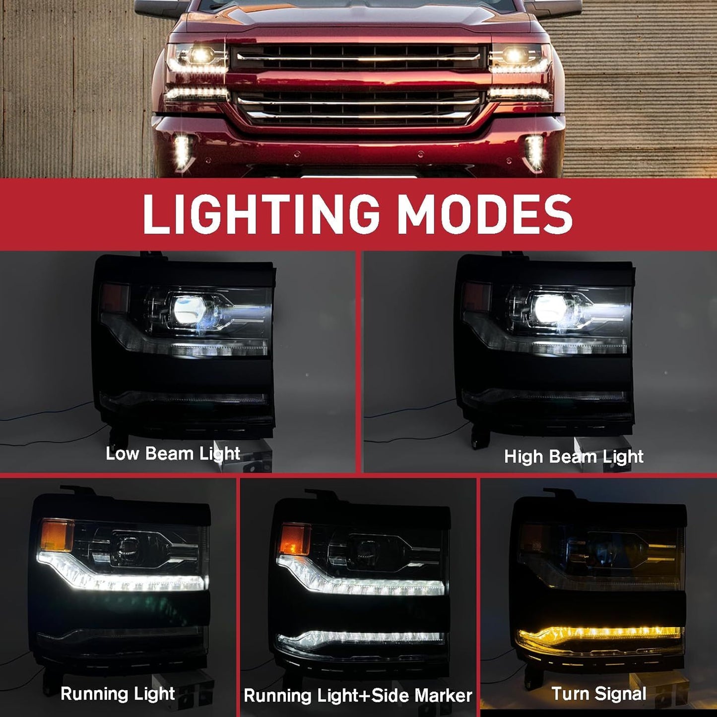 For 2016-2019 Silverado 1500 Full LED DRL Primed Projector Headlight Right Side