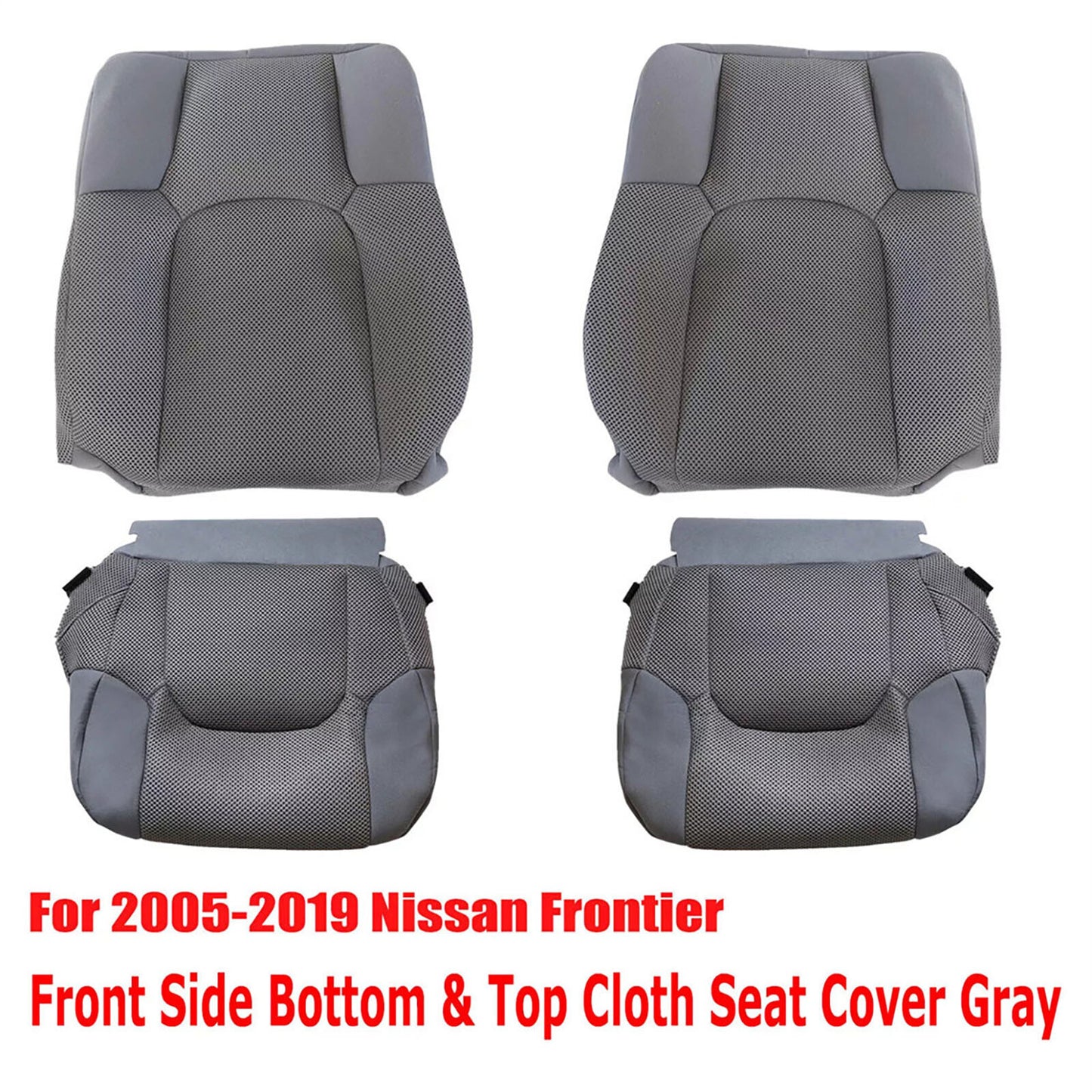4PCS for Nissan Frontier 05-19 DriverPassenger Bottom-Top Cloth for Seat Cover Gray