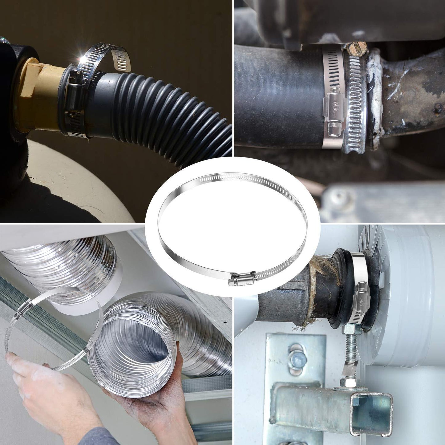 8-inch hose clamp, stainless steel dryer ventilation hose, metal worm drive gear hose clamp