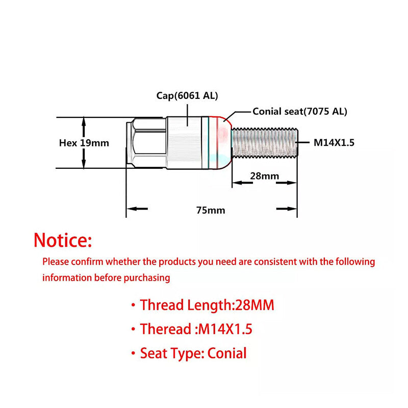 20PCS 28mm M14x1.5 Wheel Lug Bolts Cone for Seat Stud Set for Most Aftermarket Black