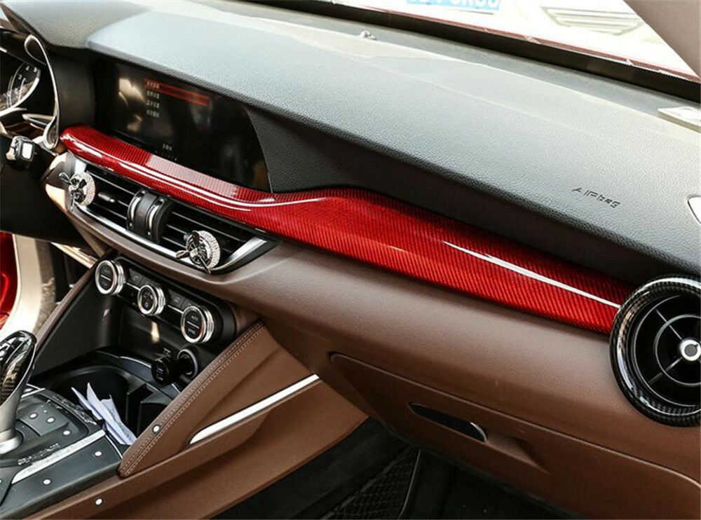 Red Carbon Fiber Central Control Dashboard Trim for Alfa Romeo for Stelvio 2017-2020