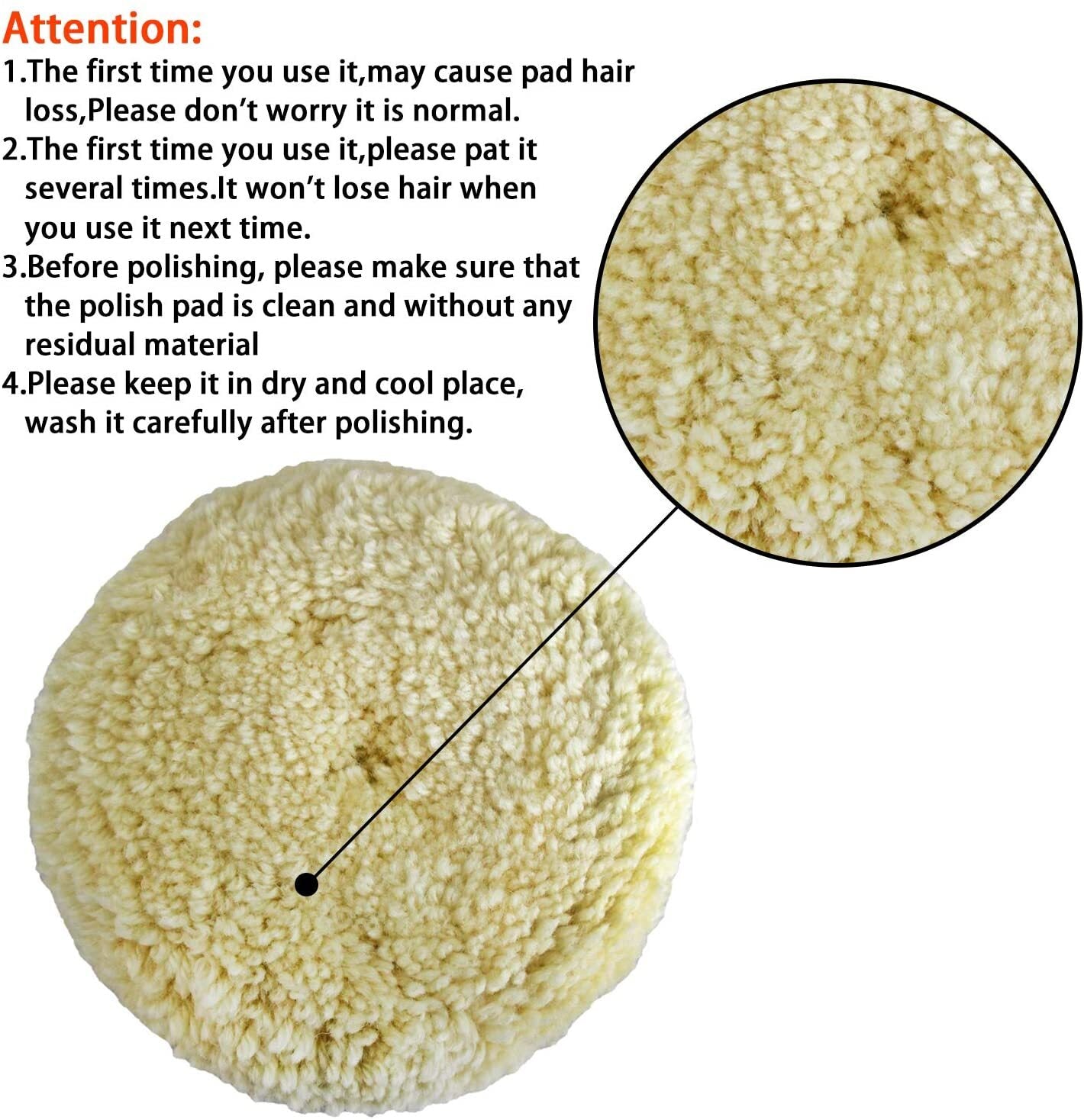 Durable wool pad cushioning kit, 4 pieces, 3-inch polishing pads for polishing compounds