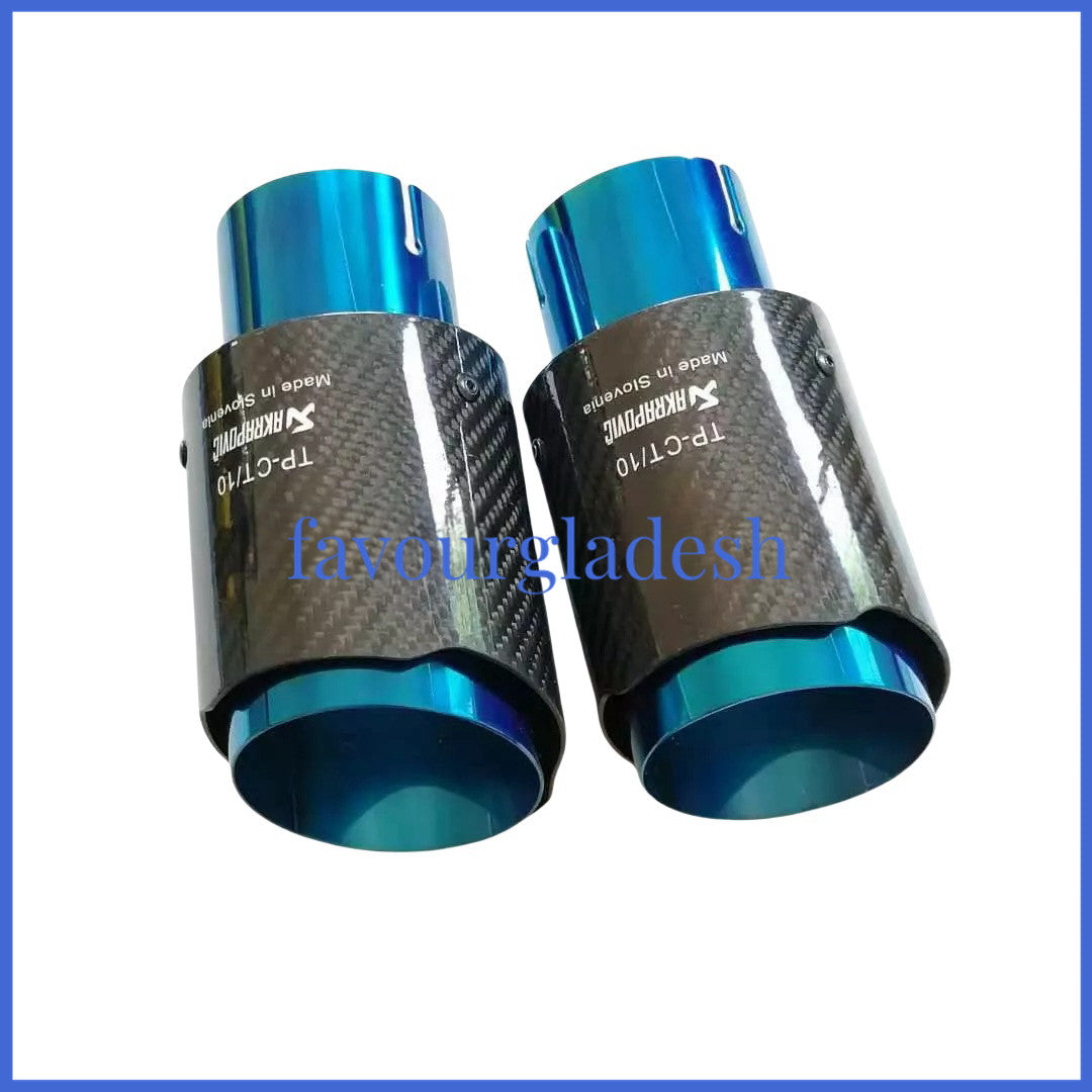 1X 2.5 63mm 3.589mm Akrapovic Glossy Carbon Fiber Exhaust tip Blue End pipe