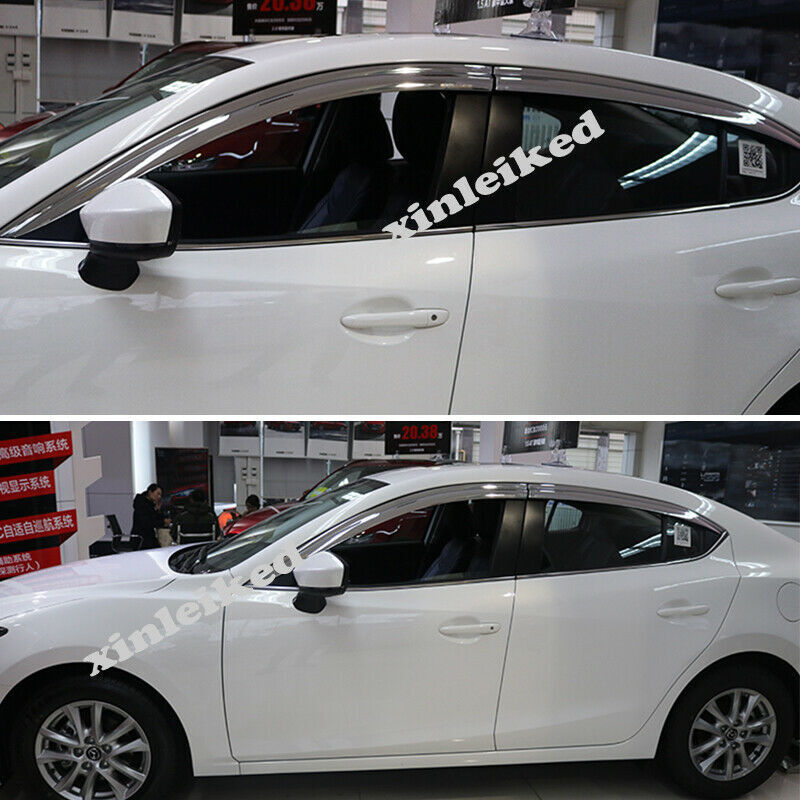 Chrome Window Vent Visor Sun Rain Guards Cover for Mazda 3 Axela Sedan 2014-2018