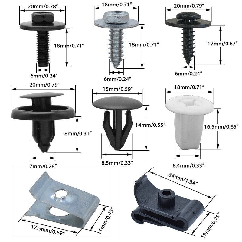 50-piece pack of plastic car bumper mudguard screws and rivets - promotional rivet clips