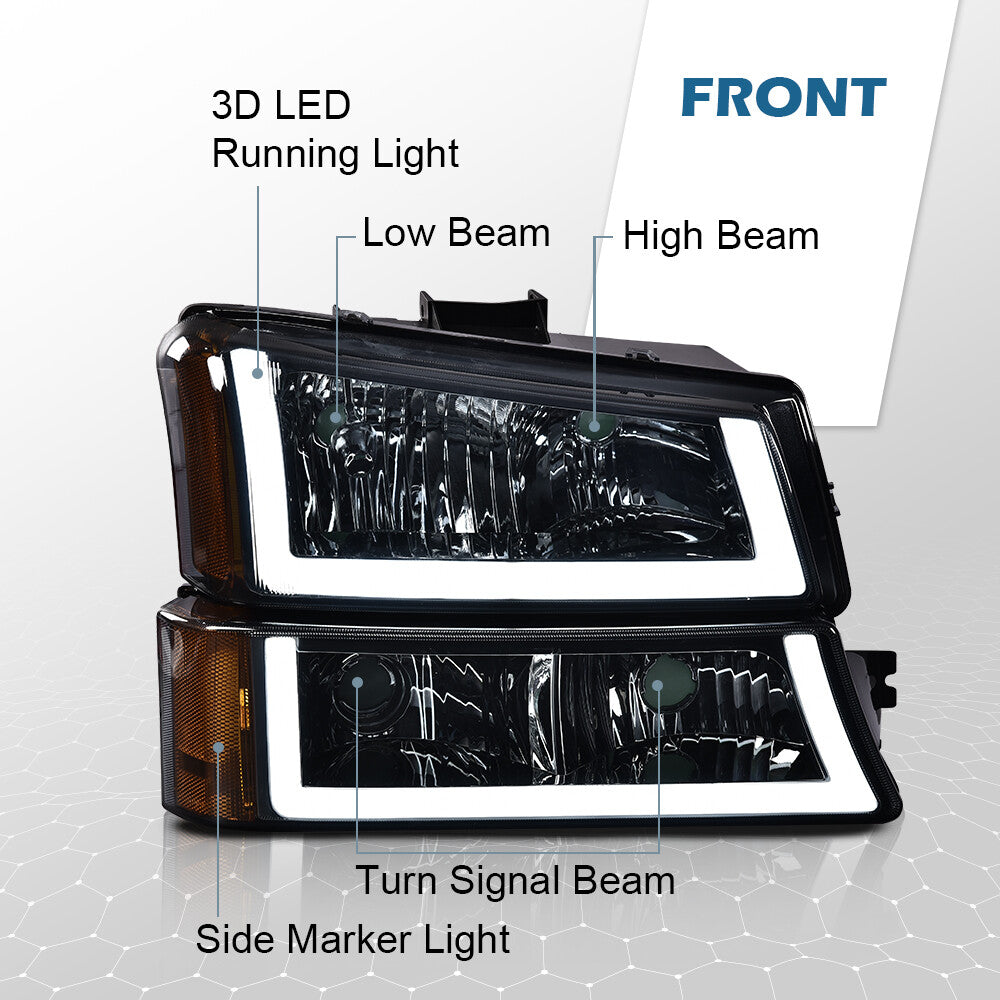 Suitable for 03-06 for Chevrolet Silverado smoked/amber headlights/LED light strips DRL