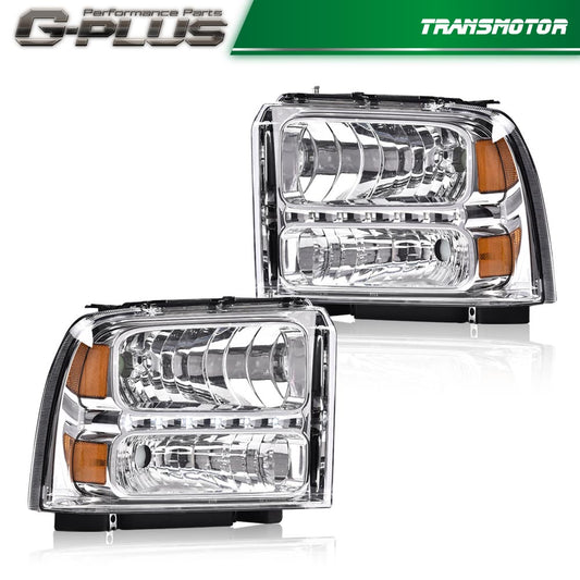 Chrome headlights are suitable for 2005-2007 for Ford F250, F350, F450, and F550 Super Duty models.