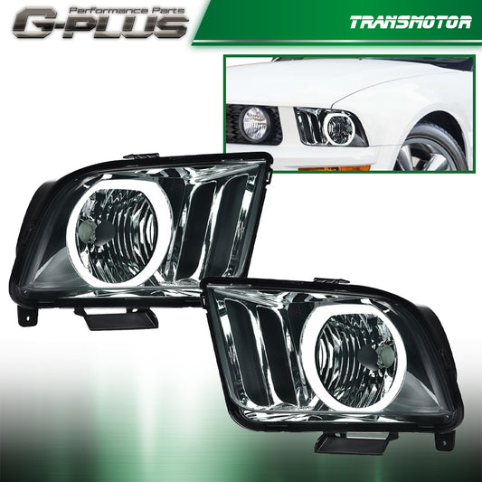 Suitable for 2005-2009 for Ford for Mustang Smoke/Chrome LED DRL Halo Headlight Assembly