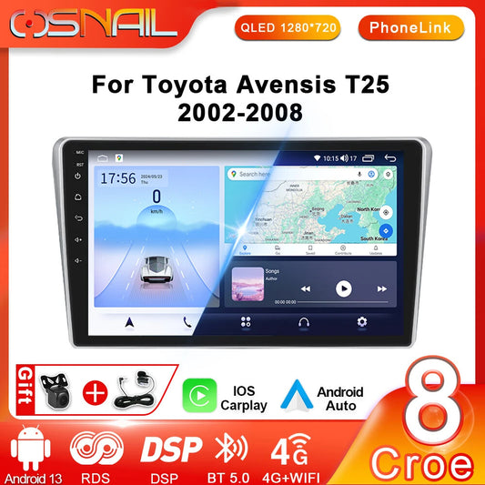 Android Auto Car Radio for Toyota Avensis T25 02-08 Stereo Video Player GPS Navi