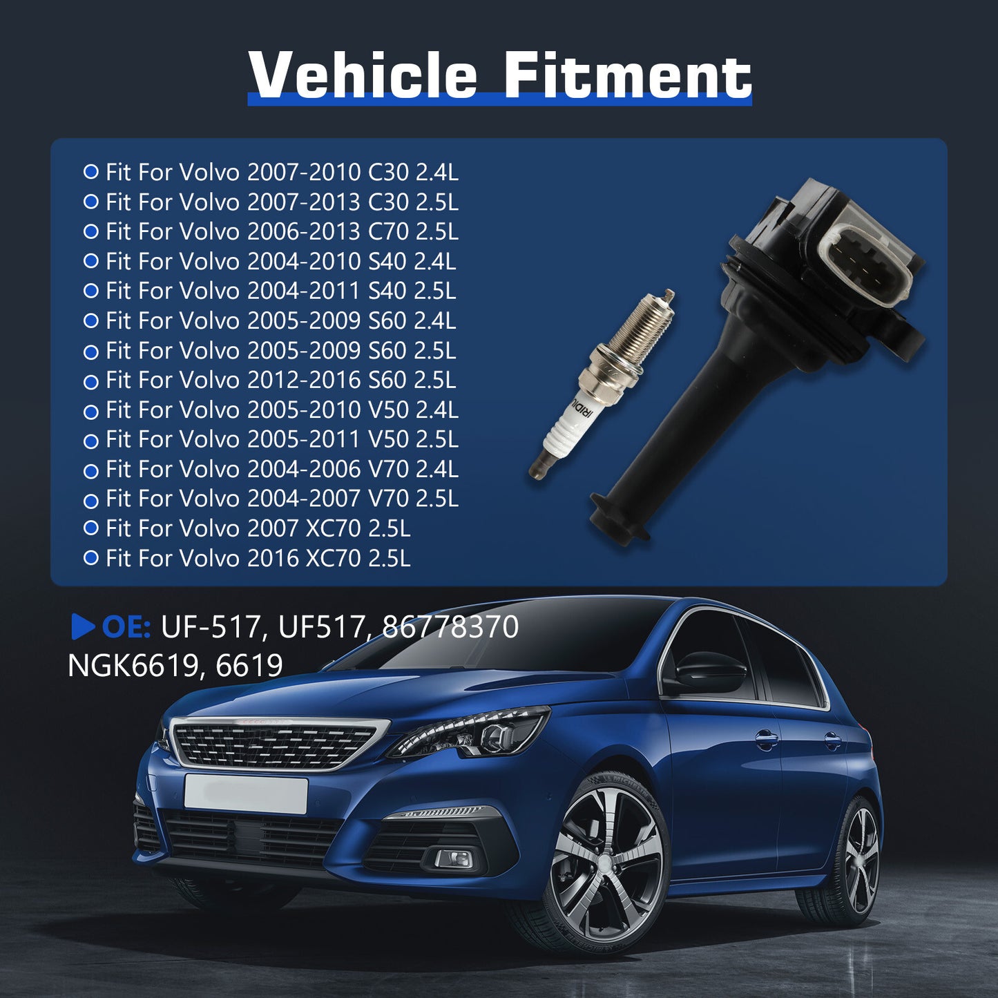 5pcs ignition coils+ 5pcs Iridium Spark Plugs for 2008-2012 for Volvo C30 UF517+6619