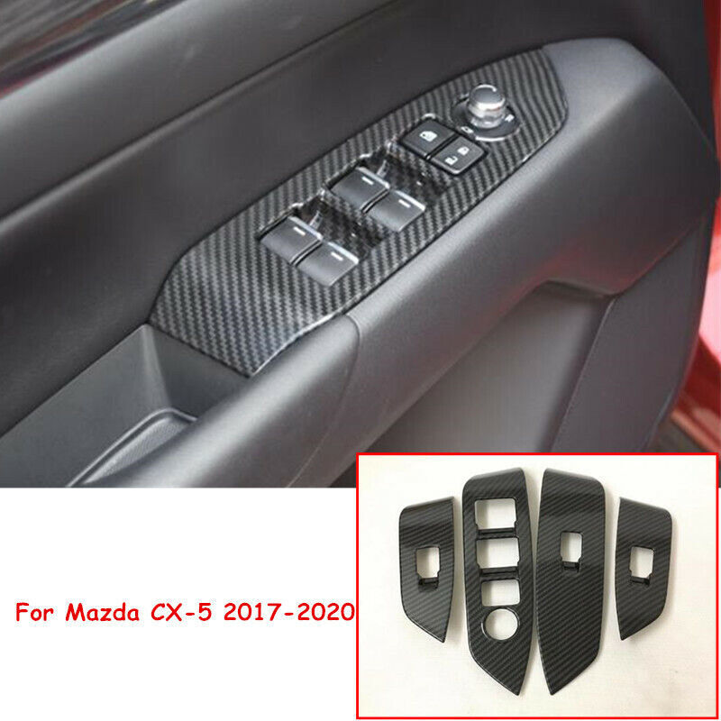 Carbon Fiber 4X Window Switch Panel Cover Trim Fit for Mazda CX-5 CX5 2017-2022
