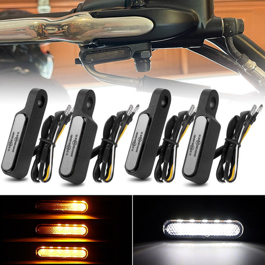 4X Sequential Flowing Motorcycle LED Turn Signal Light Blinker Amber+White 8mm