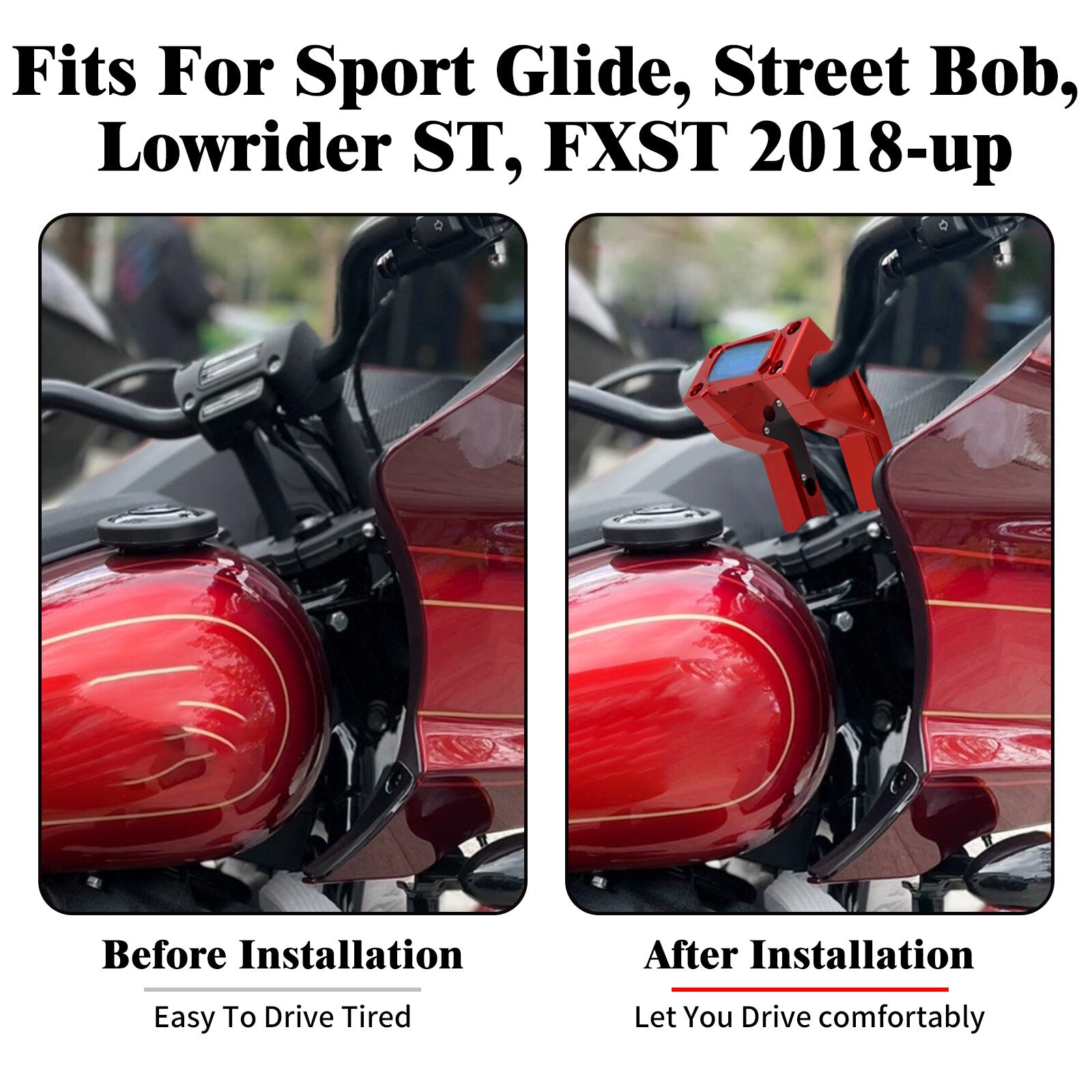 1 Handlebar 6 Red Riser Clamp Kit for Harley Softail Street Bob Low Rider ST
