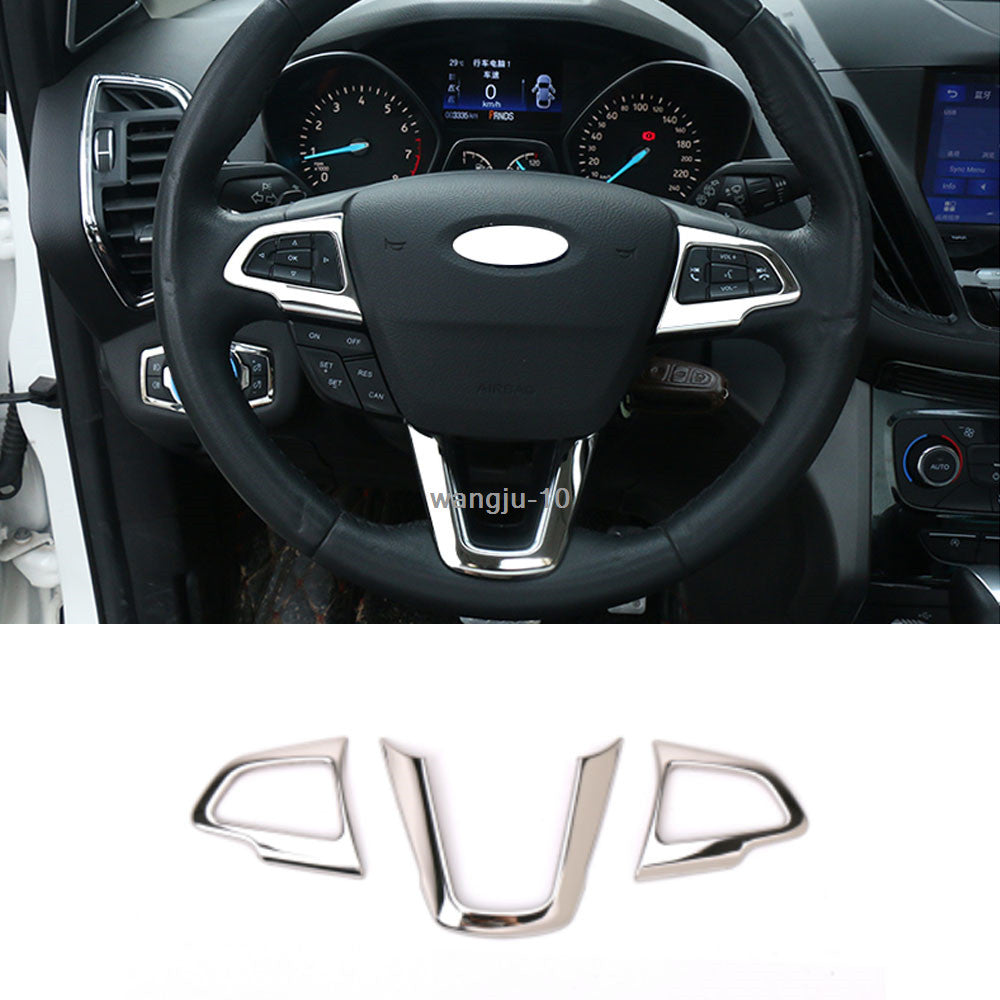 3P Silver Steering Wheel Sheet Cover Trims Steel for Ford Escape Kuga 2017-2019