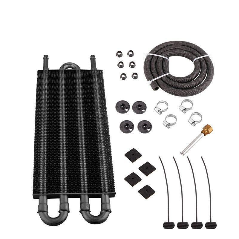 4-line/through-pipe and finned gearbox cooler universal 5/16 oil cooler kit in black