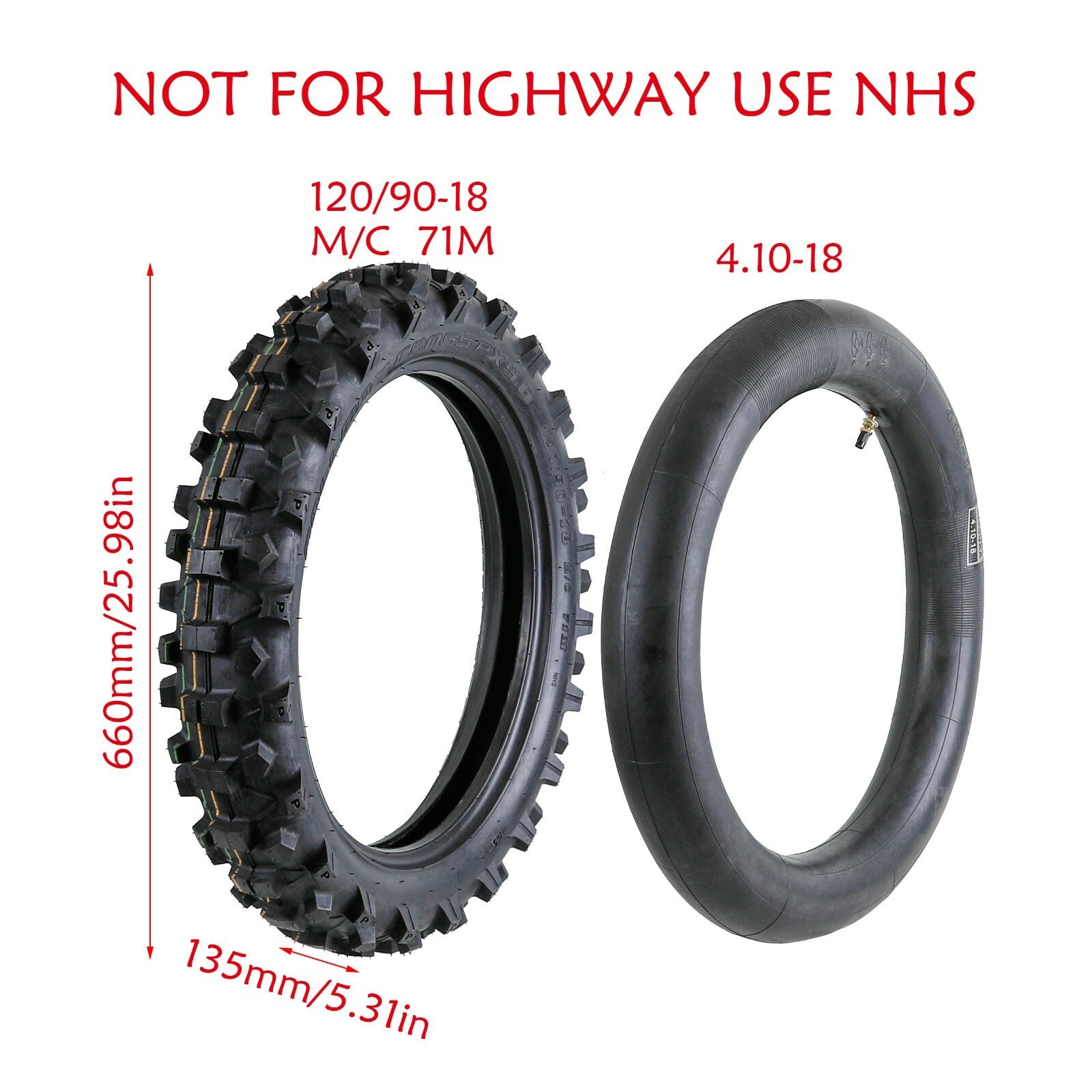 Racing 120/90-18 Motorcycle Tires and Tubing 4.10-18 Combination for Dirt Pit Bikes for Yamaha