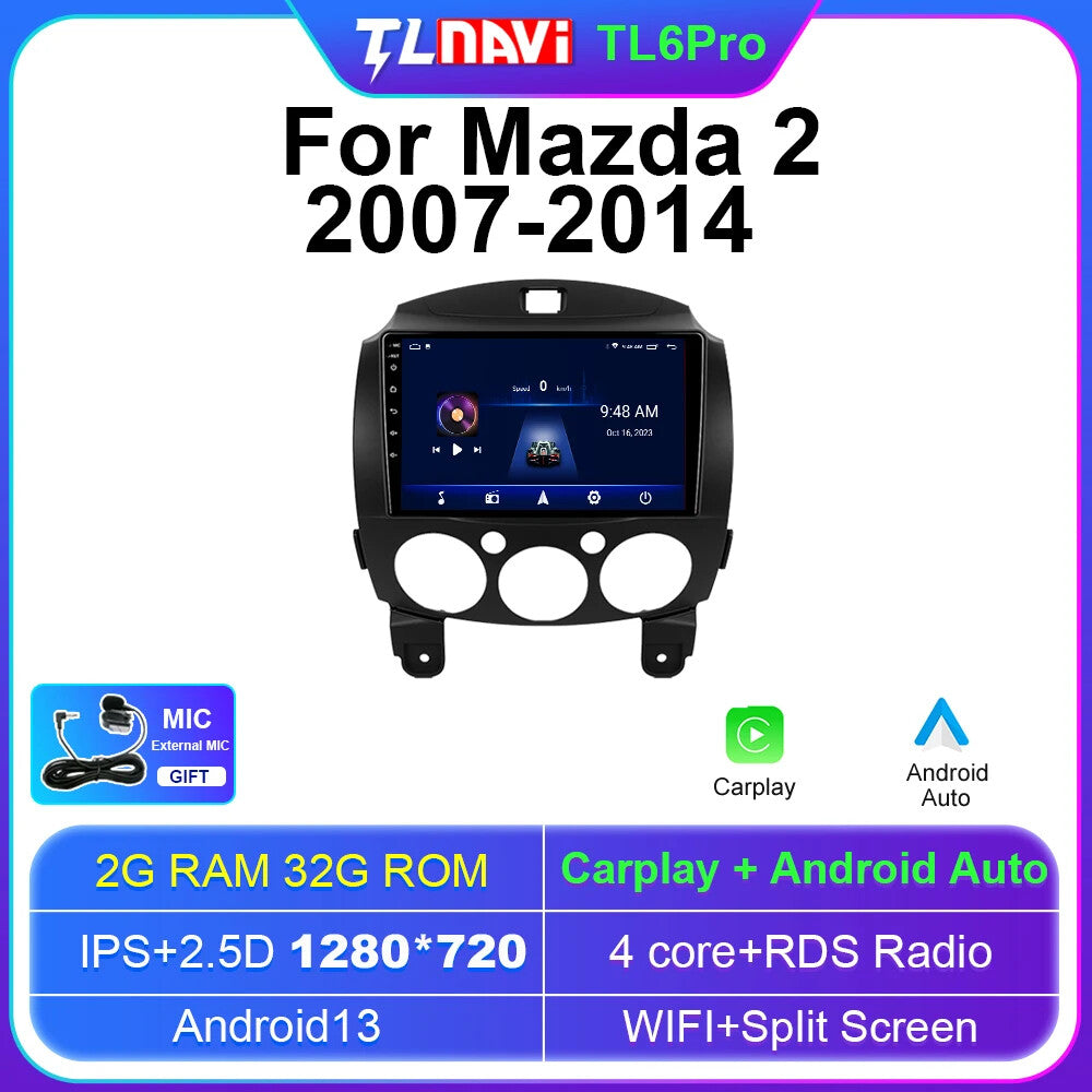 for MAZDA 2 Mazda2 2007-2014 CarPlay Car Radio GPS Android Stereo Player Screen
