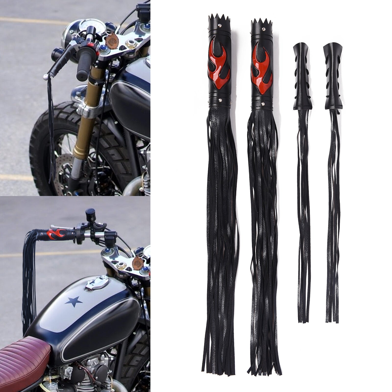 1Pair Leather Motorcycle 19 Inch Tassel Fringe Handlebars Hand Grip Covers Black