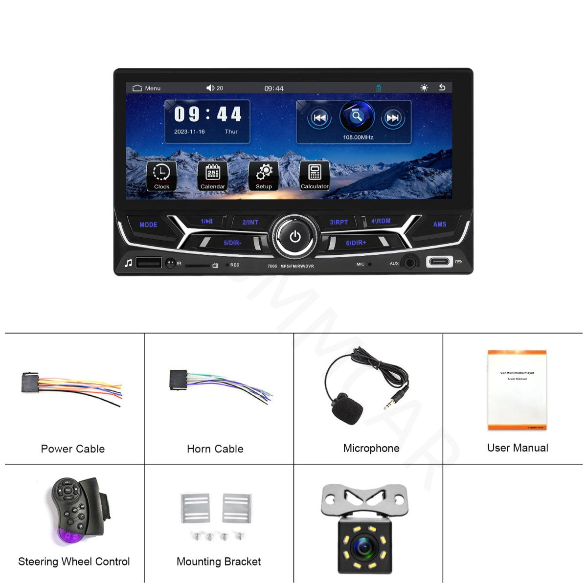 6.86in Double Din Car Stereo Radio MP5 Player For Carplay Android Auto W/Camera