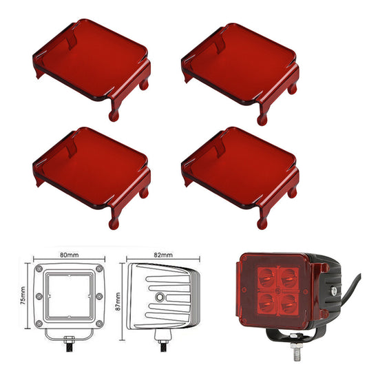 4pcs Red Led Work Light Bar Lens Cover for 3x3 Cube Pods Fog Driving Warning-