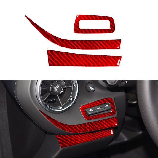 3x Dashboard Left Side Panel Trim Carbon Fiber for Chevrolet Camaro 2016-18 Red