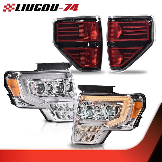 Transparent LED projector headlights, taillights, and brake lights suitable for 09-14 for Ford F-150