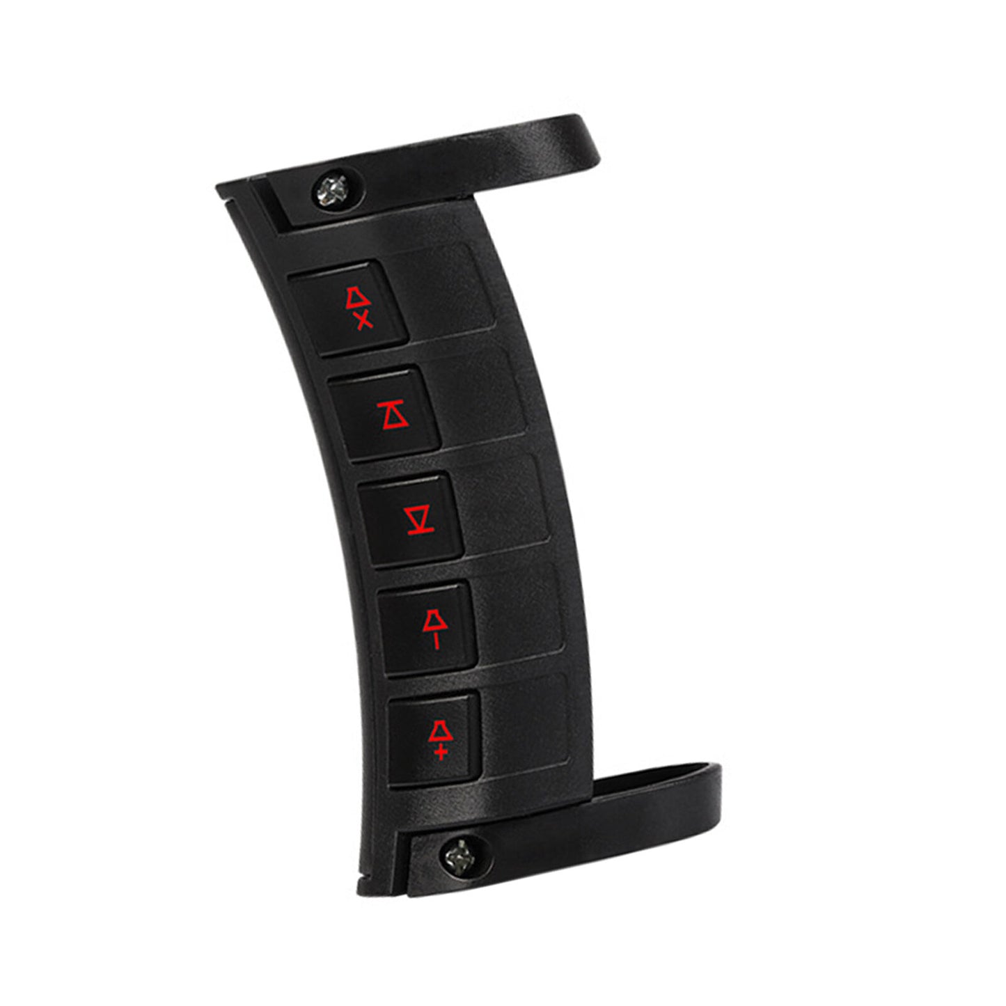 A pair of LED wireless car steering wheel button remote controls for GPS stereo radios.