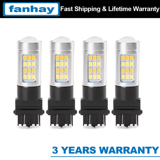 4x 3157 Turn Signal Parking Light Bulb Error Free White/Amber LED DRL Switchback