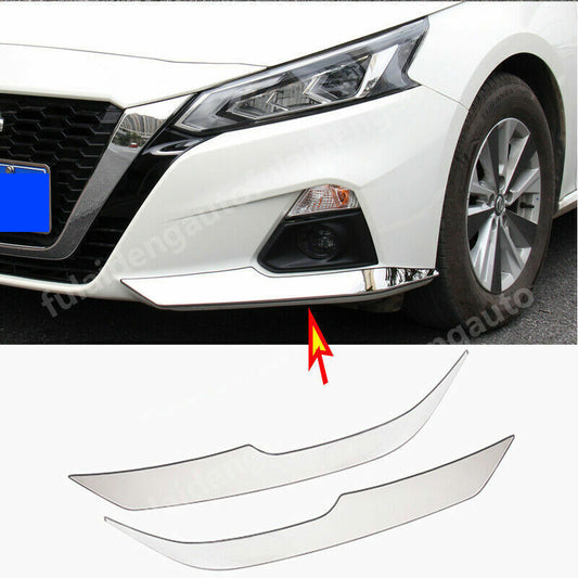 2P Chrome Steel Front Bumper Lip Corner Guard Cover Trim for Nissan Altima 19-22