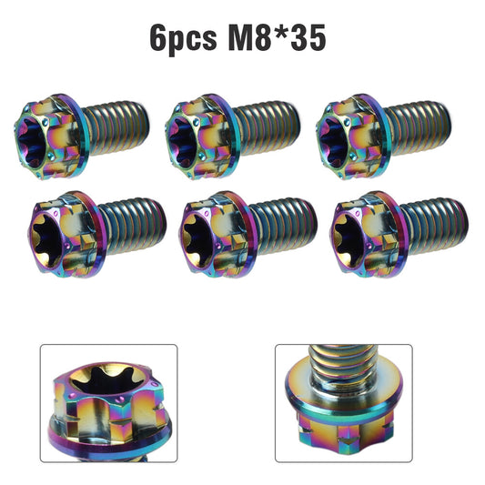 6pcs Bolts Torx Head Flange Screws M8x35mm Rainbow For Motorcycle Bike