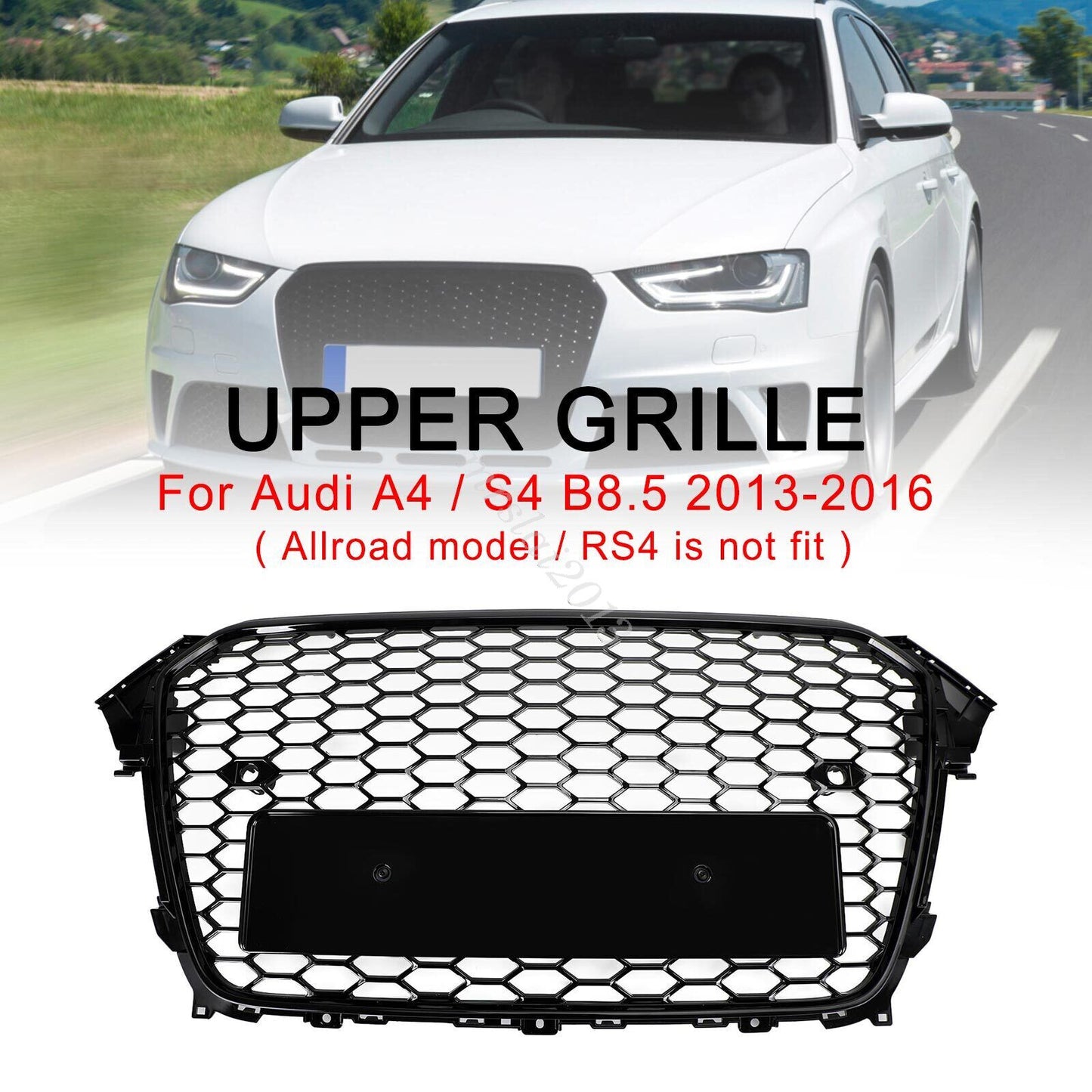 Gloss Black For 13-16 for Audi for A4 /S4 RS B8.5 Honeycomb Mesh Front Hood Bumper Grille