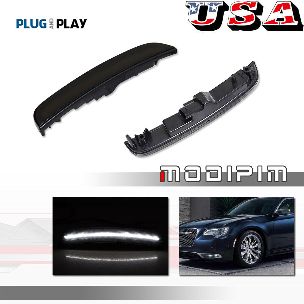 Smoked white LED front marker lights for 2015-2023 for Chrysler 300 300C