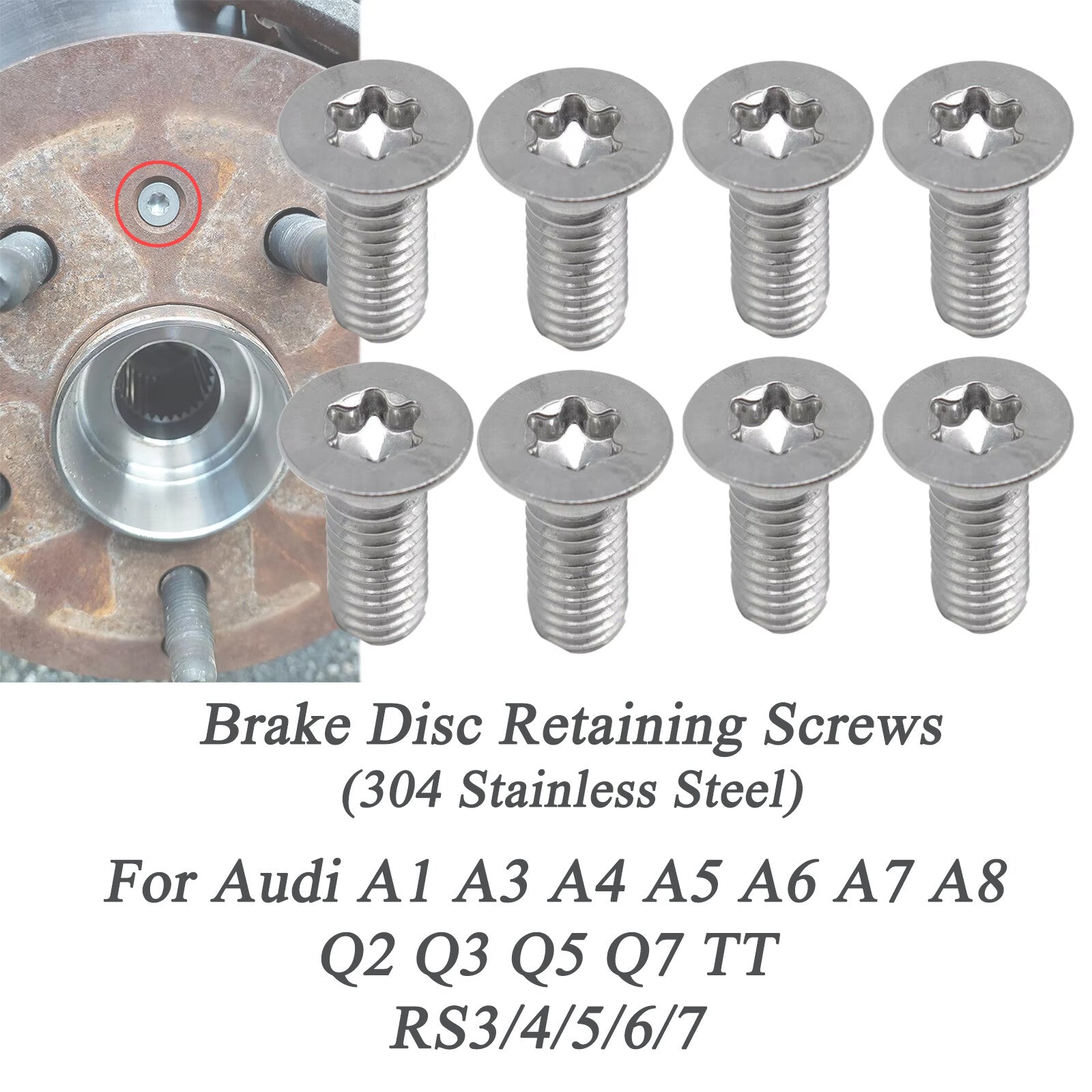 8Pcs Stainless Brake Disc Rotor Torx Screw Bolts for Audi A3 Q5 09-20 TT 06-22