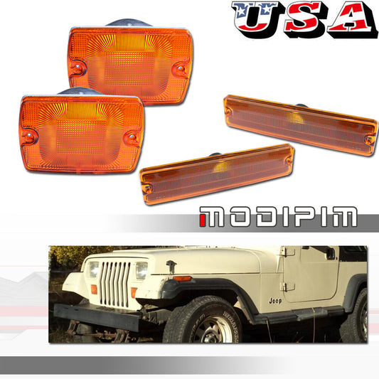 Amber bumper signal fender side marker light kit for 1987-1995 for Jeep for Wrangler YJ.