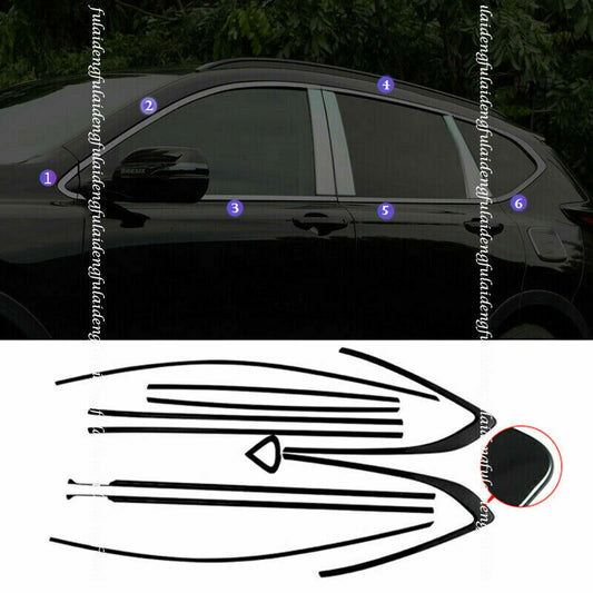 for Honda CRV CR-V 2017-2022 Glossy Black Stainless Car Window Strip Cover Trim