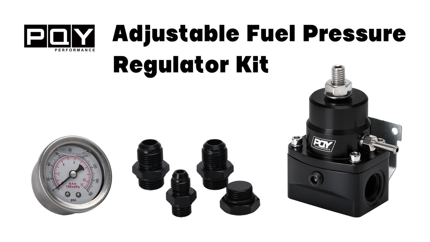 Black Adjustable Fuel Pressure Regulator Kit Oil 0-160psi Gauge -6AN AN8/ORB-8