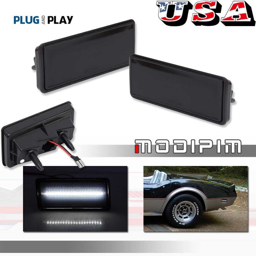 Suitable for 1974-1979 for Chevrolet for Corvette C3 Smoked Lens F/R Side Marker Lights with White LEDs (2pcs)
