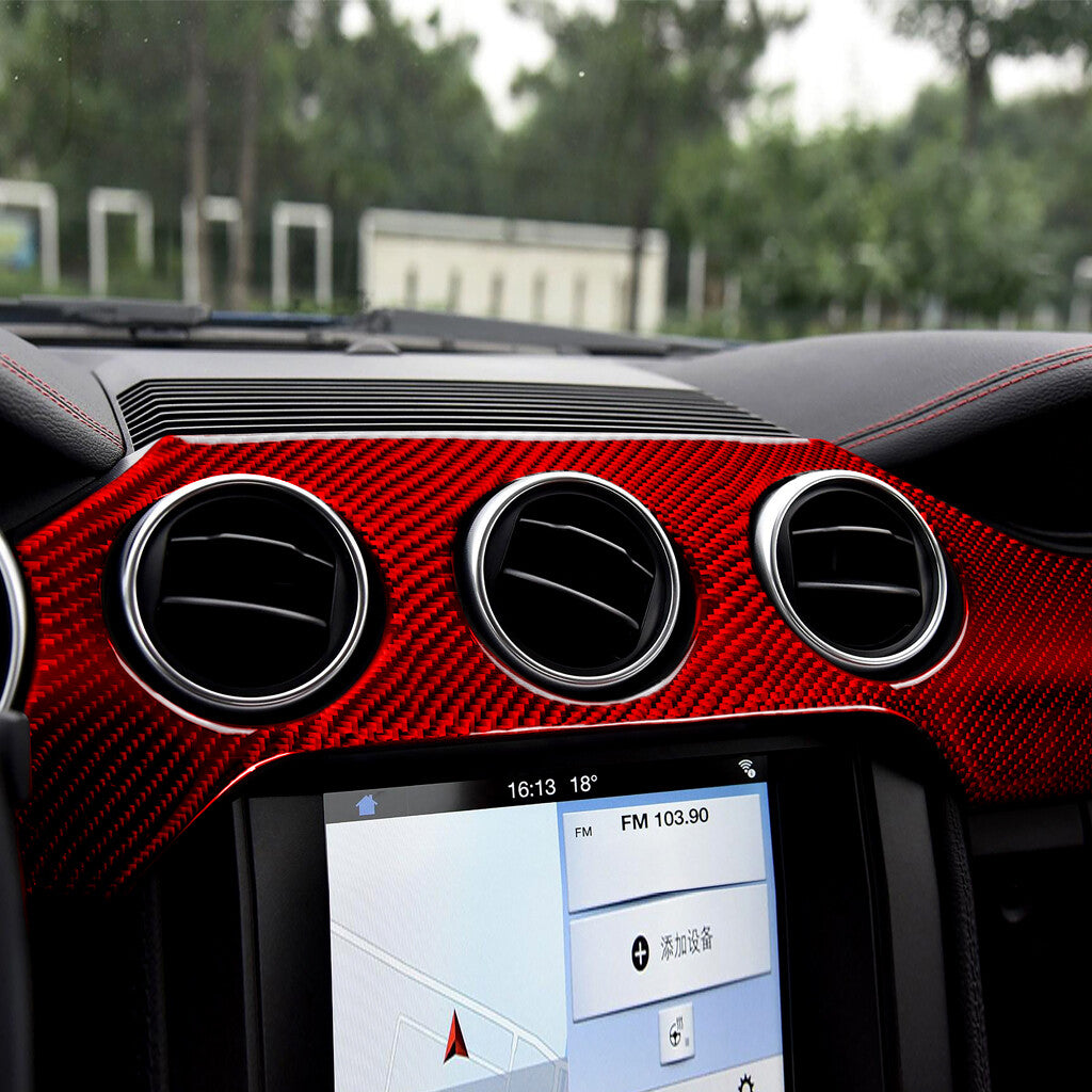 5¡Á Red Carbon Fiber Center Console Dashboard Panel Trim for Ford for Mustang 2015-22