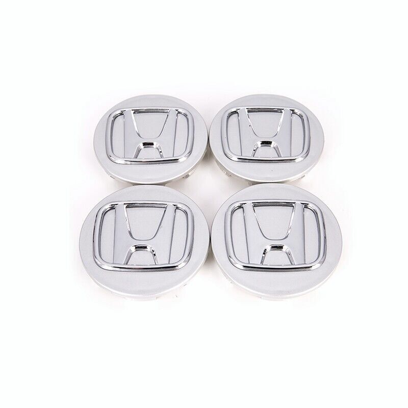 4-piece set of for Honda grey and silver wheel rims with center caps and chrome alloy logo, 69mm/2.75
