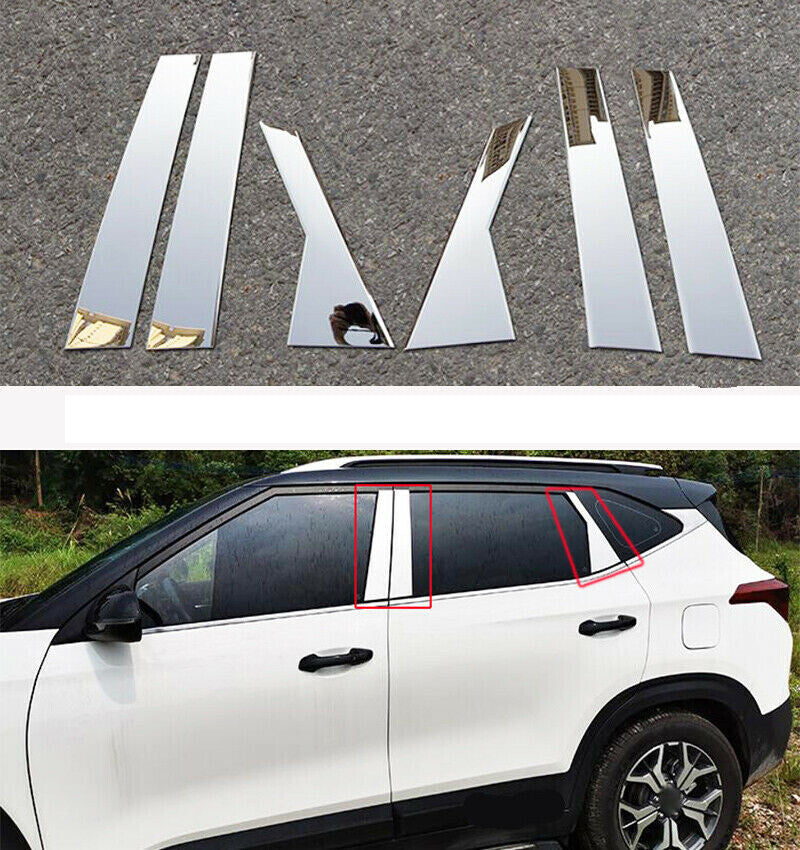 Chrome Pillar Posts for Kia Seltos 2020-2023 6pc Set Door Trim Mirror Cover Kit
