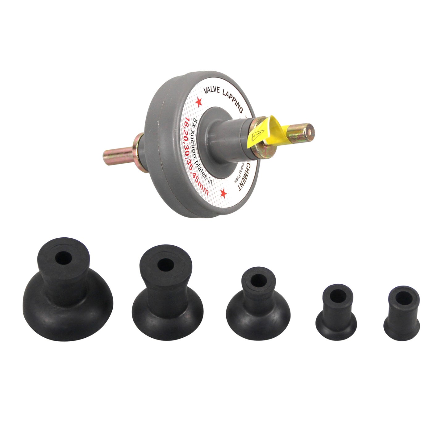 Tool holder valve grinding tool, automotive repair tool + 5 suction cups (16, 20, 30, 35, 45 mm)