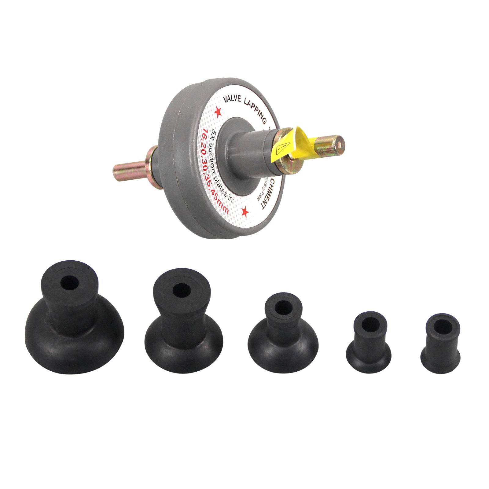 Tool holder valve grinding tool, automotive repair tool + 5 suction cups (16, 20, 30, 35, 45 mm)