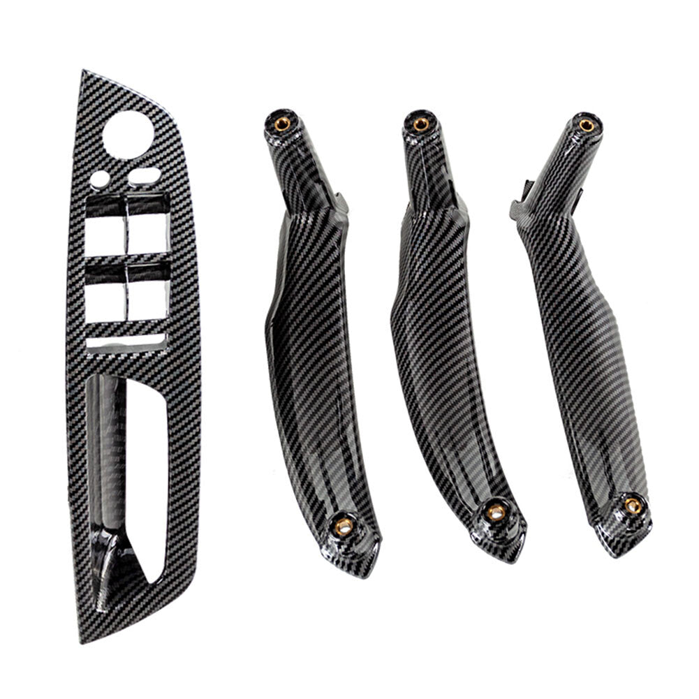 4x Inner Door Pull Handle Trim Cover LHD Fit for BMW X5 E70 X6 E71 E72 Carbon Fiber