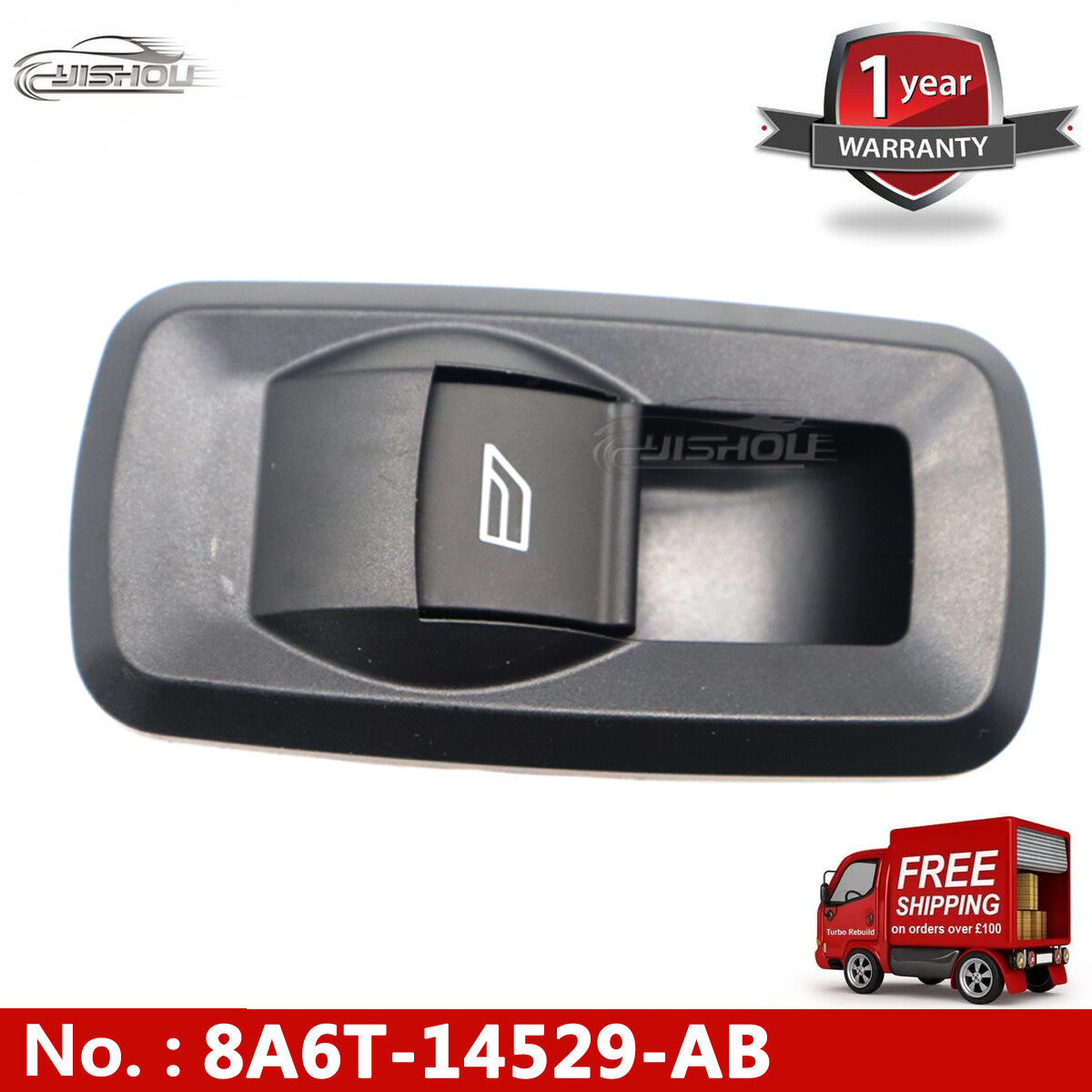 8A6T-14529-AB, right front door window control switch for Ford Fiesta, new.